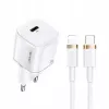 Nešiojamasis telefono įkroviklis usams T36 su 1x USB-C PD3.0 ir integruotu Lightning kabeliu