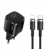 usams telefono įkroviklis 1x USB-C T36 + Lightning PD — kompaktiškas PD įkroviklis su USB-C ir Lightning