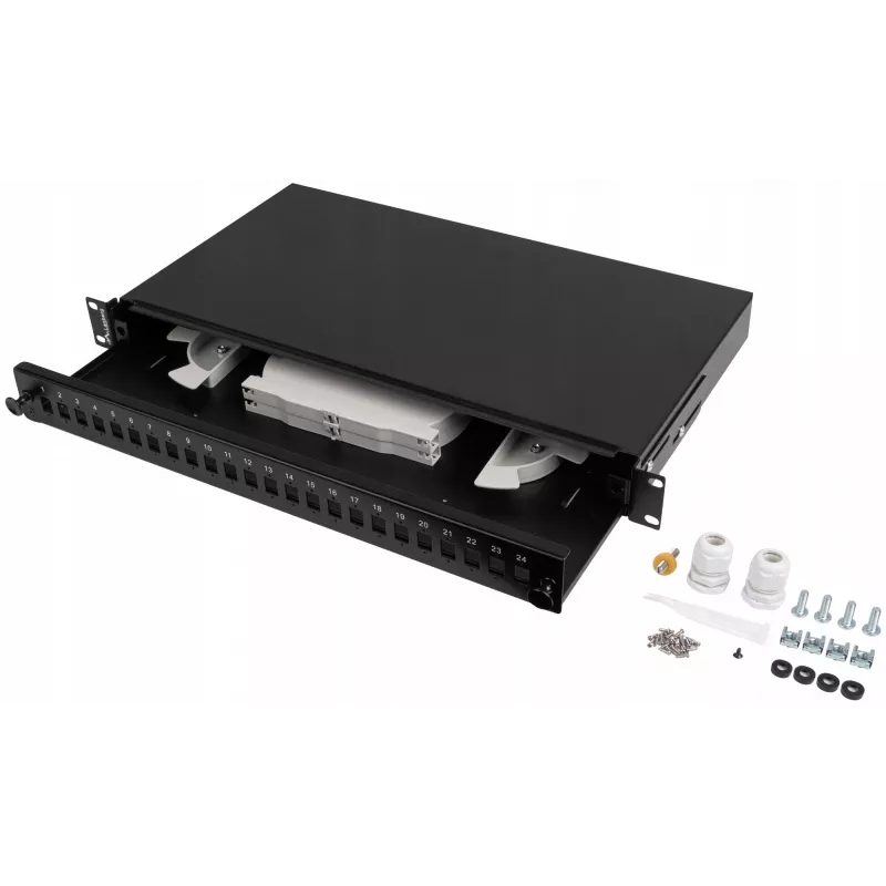 Šviesolaidinė skirstomoji dėžė Rack 1U 24x SC LC 19