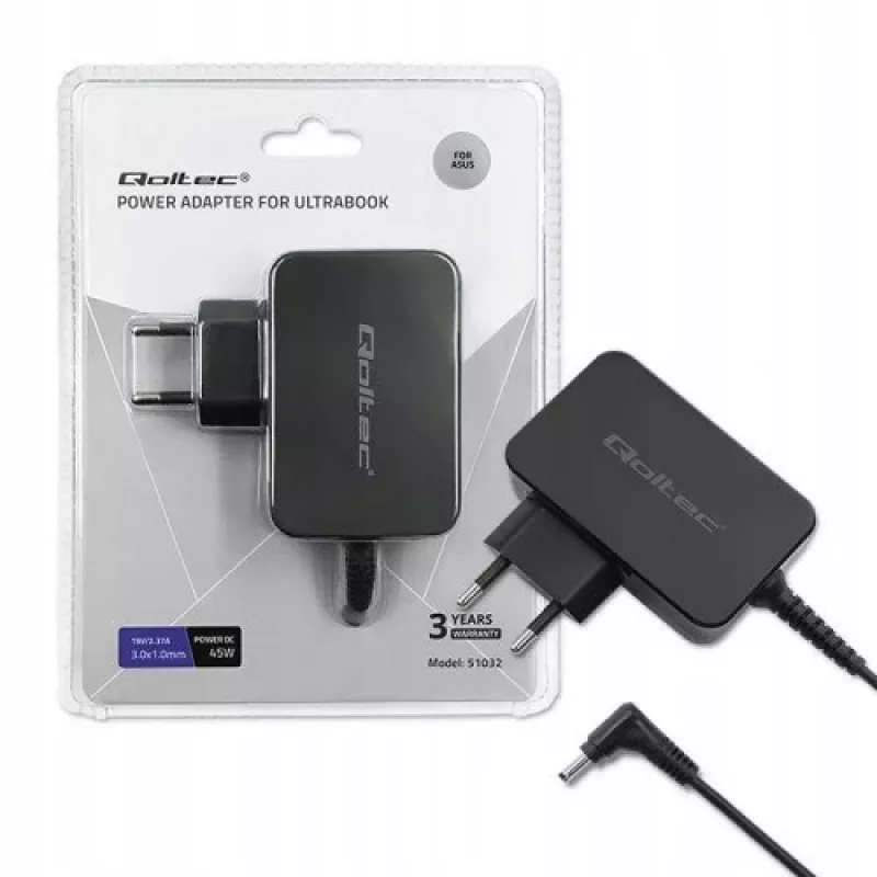 Maitinimo adapteris Qoltec 51032 45W patalpų naudojimui juodas nešiojamiesiems kompiuteriams