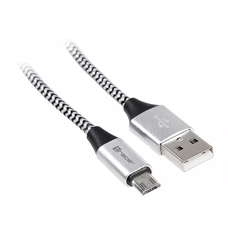USB laidas Tracer TRAKBK46928 1 m USB A Micro-USB B juoda sidabrinė