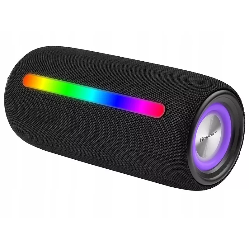 Nešiojama stereofoninė kolonėlė TRACER Stripe Juoda — 10 W RMS, Bluetooth/laidinis, USB-A ir USB-C, MicroSD, įmontuota baterija (iki 5 val.)