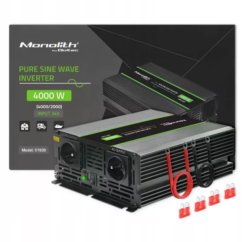 Qoltec Monolith maitinimo adapteris Auto 4000 W juodas