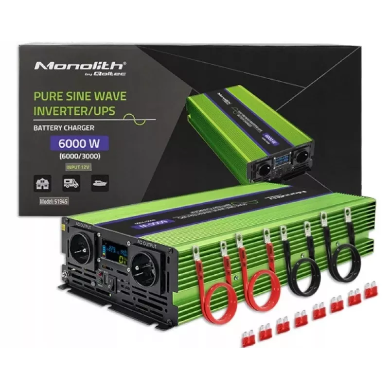 Automobilinis inverteris Qoltec Monolith 6000 W žalias 12 V