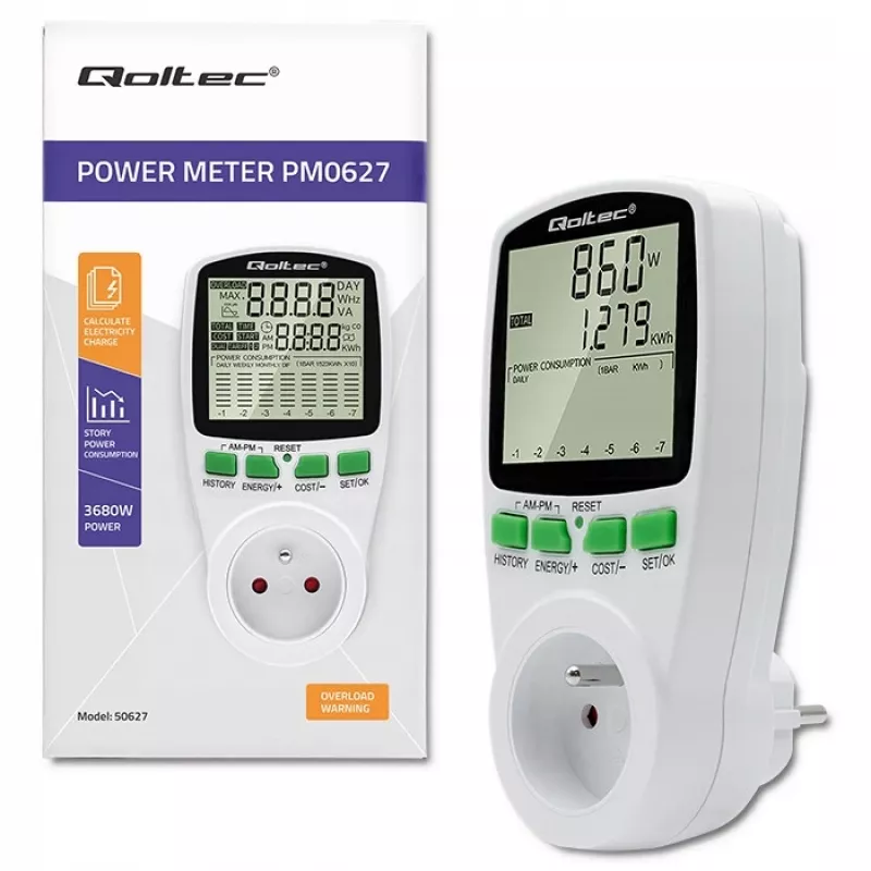 Energijos matuoklis QOLTEC PM0627 3680W su istorija — QOLTEC PM0627 3680W