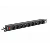 Maitinimo paskirstymo įrenginys LANBERG PDU-09E-0300-BK — 9x E tipo lizdai, 16 A, 220–250 V, 3 m laidas, 1U stovas, 19 colių