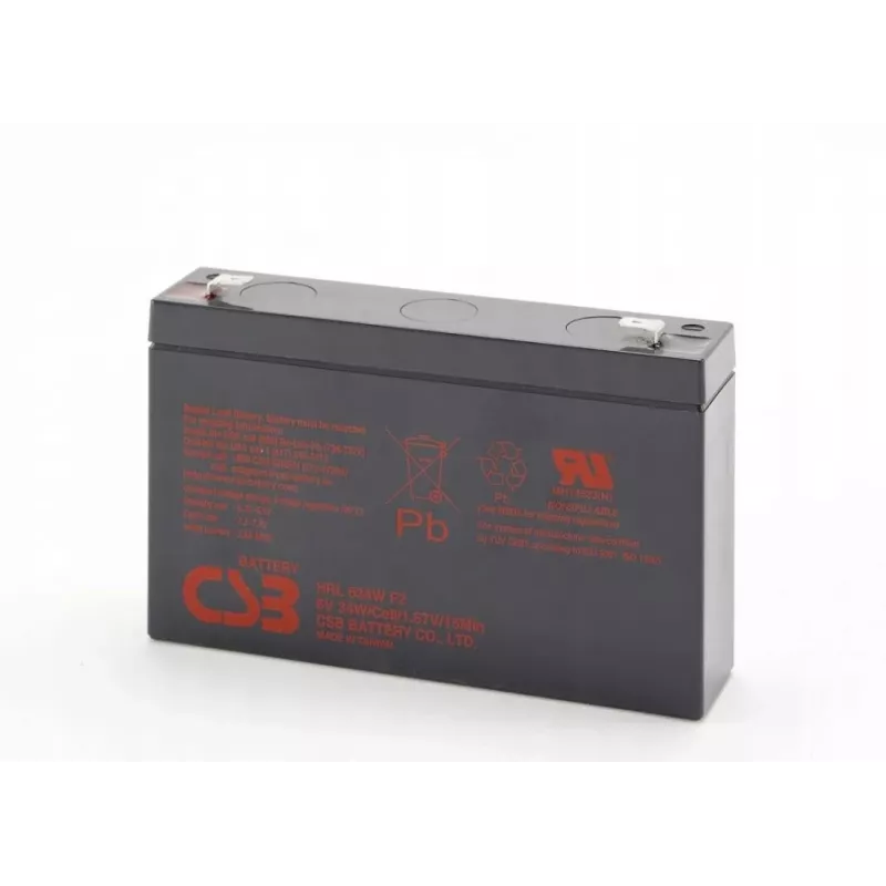 Įkraunama švino rūgšties baterija csb HRL634WF2 6V 9Ah atsarginiam maitinimui ir UPS naudojimui