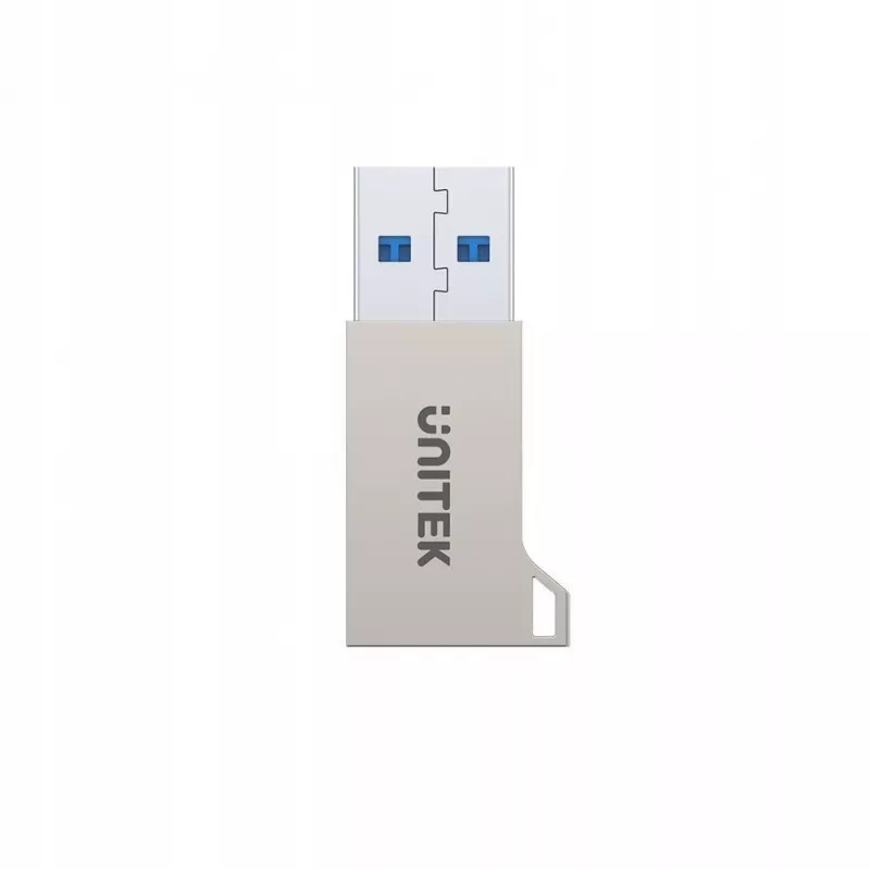 USB Type-A adapteris Unitek A1034NI, sidabrinis, USB 2.0/3.2 Gen1, iki 5 Gbit/s, cinko korpusas, 36×16,7×5,7 mm