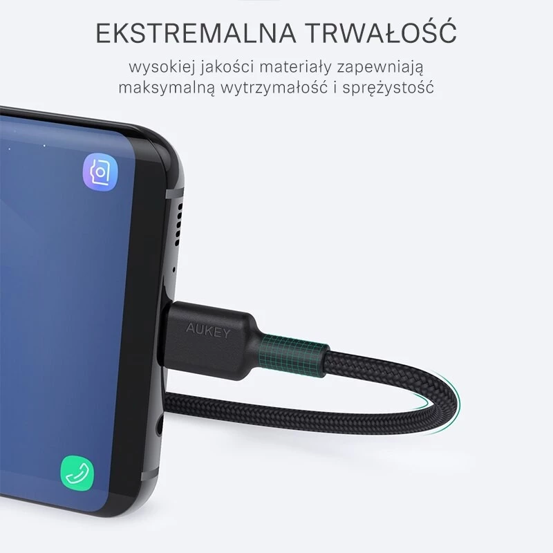 USB-C į USB-A laidas Aukey CB-CA2, nailonu pintas, greitasis įkrovimas 3 A, 1 m