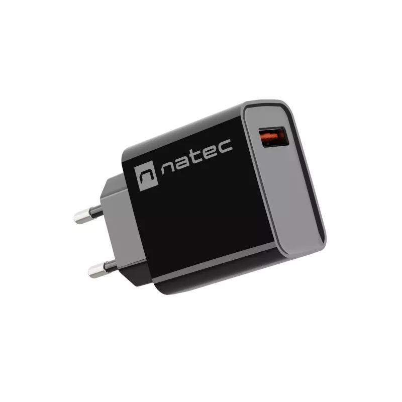 NATEC AC greitas įkrovimas vidinis laidinis įkroviklis Ribera — 18W (5–15V, iki 3A), 1× USB-A, Huawei FCP/SCP, juodas
