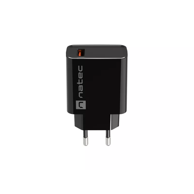 NATEC AC greitas įkrovimas vidinis laidinis įkroviklis Ribera — 18W (5–15V, iki 3A), 1× USB-A, Huawei FCP/SCP, juodas