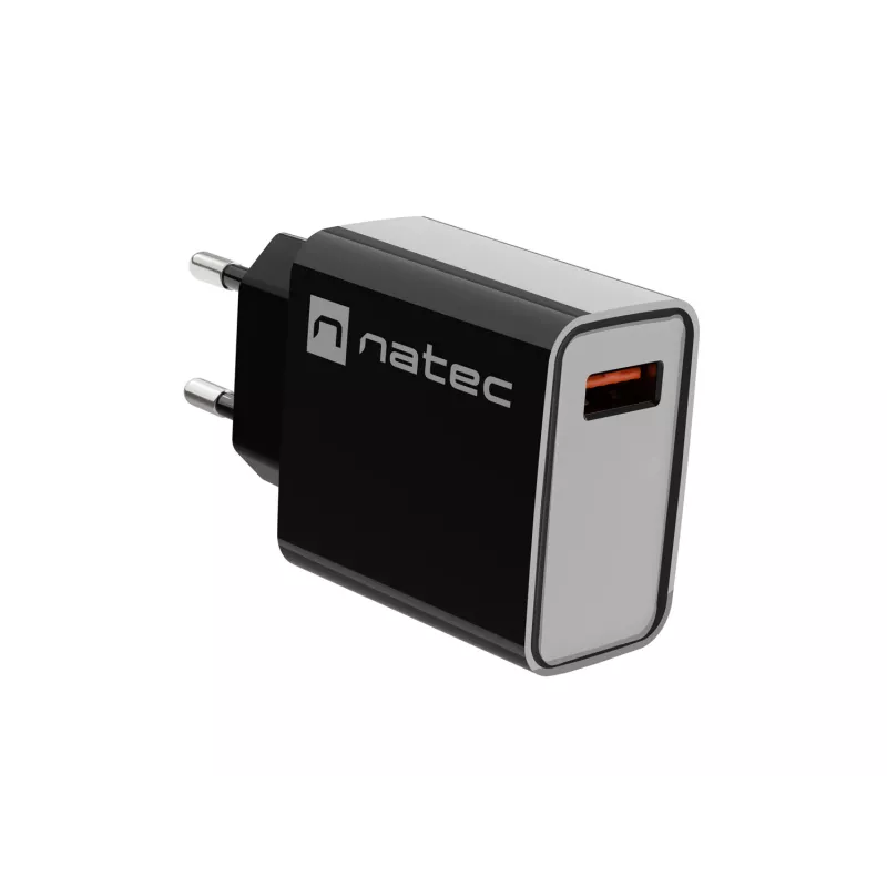 NATEC AC greitas įkrovimas vidinis laidinis įkroviklis Ribera — 18W (5–15V, iki 3A), 1× USB-A, Huawei FCP/SCP, juodas