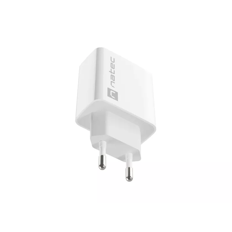 Vidinis AC greito įkrovimo įkroviklis NATEC RIBERA 12V 20W USB-C PD 3.0 + USB-A Samsung AFC baltas