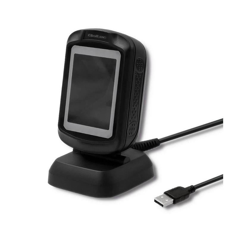 Fiksuotas 1D/2D brūkšninių kodų skaitytuvas QOLTEC 50864, LED jutiklis, USB laidinis, juodas, 145×85×80 mm
