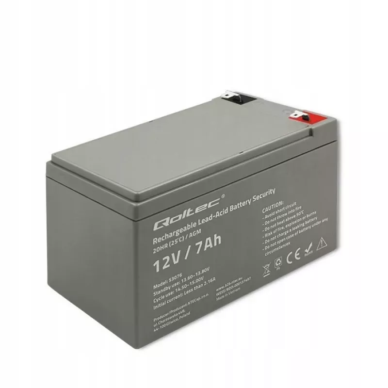 Qoltec 53076 AGM akumuliatorius | 12V | 7Ah | Apsaugos sistemos