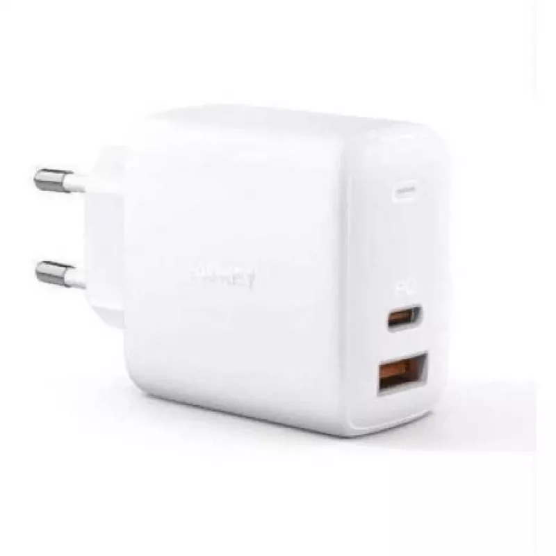 Sieninis įkroviklis Aukey PA-B3 Baltas GaN 65W USB-C / USB-A greitas įkroviklis