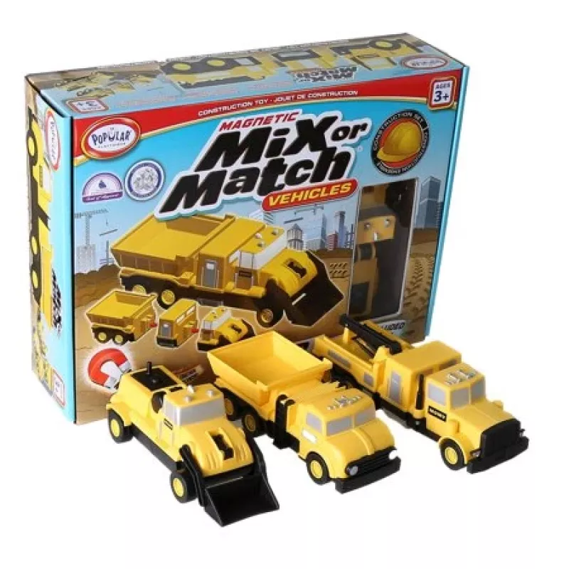 Transporto priemonių rinkinys Popular Playthings Mix or Match Vehicles Construction Juoda Geltona
