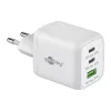 USB-C Fast Charger Nano, PD, GaN, 65 vatų (balta, 1x USB-A, 2x USB-C PD, Charge 3.0)