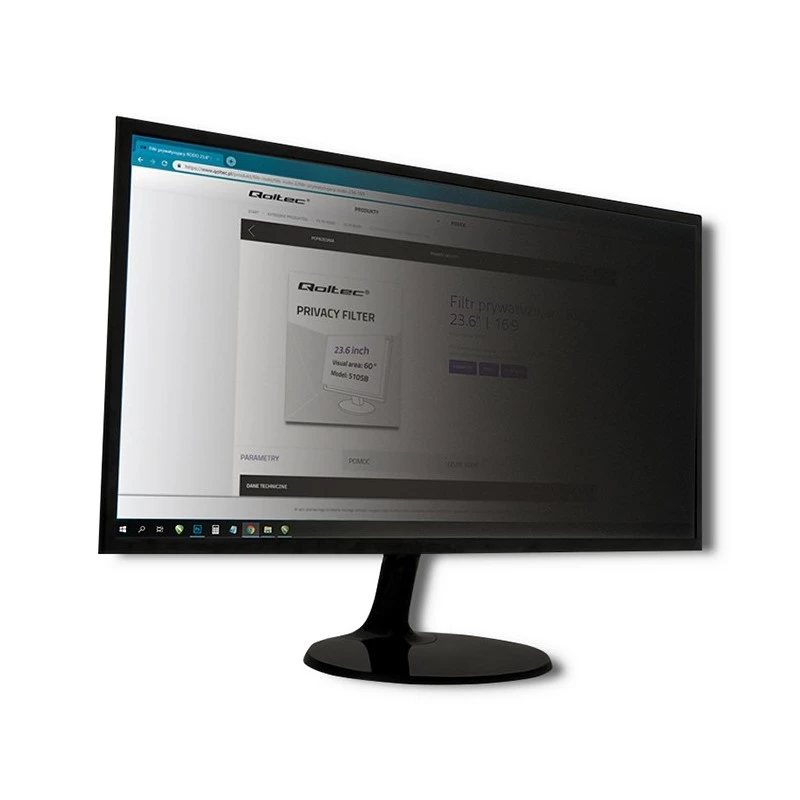 Privatumo filtras QOLTEC 51056 22 colių (55,9 cm) monitoriui, 16:10, 475×297 mm, permatomas