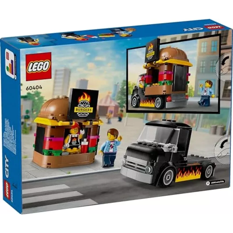 LEGO City Burger Van – maisto sunkvežimio žaislas 5 metų ir vyresniems berniukams ir mergaitėms, transporto priemonės konstravimo rinkinys su virtuvės komplektu, pardavėjo minifigūrėle ir aksesuarais