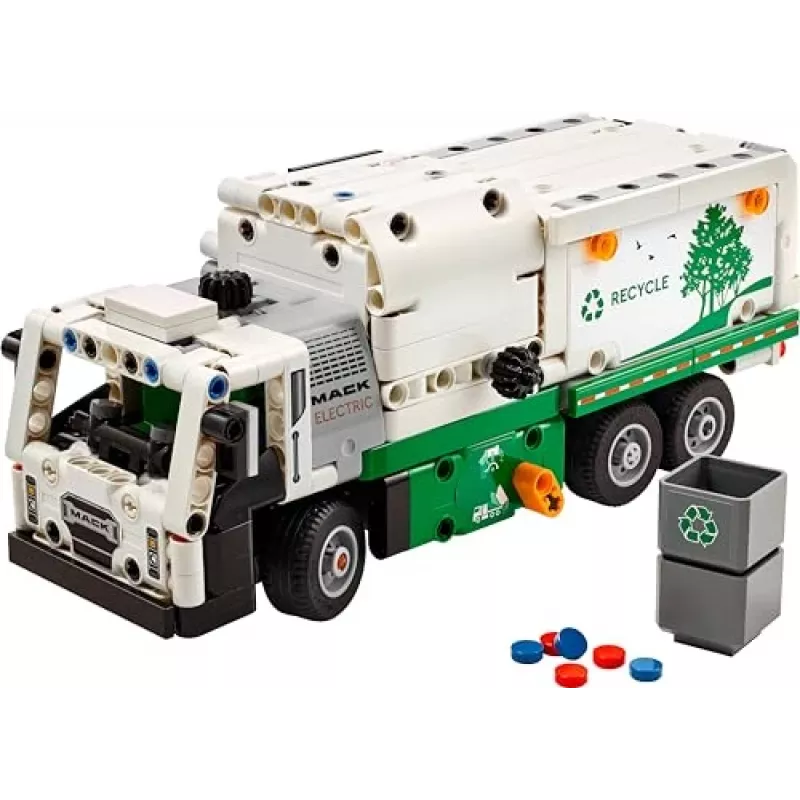 Konstruktorius LEGO Technic Mack LR elektrinis šiukšliavežis 42167 — 503 detalės, motorizuotas, dydis 230×80×90 mm