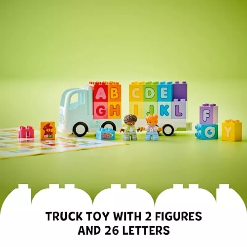Konstruktorius LEGO DUPLO 10421 ABC sunkvežimis, 36 dalys, 2 minifigūrėlės, nuo 2 metų, matmenys 110×140×70 mm