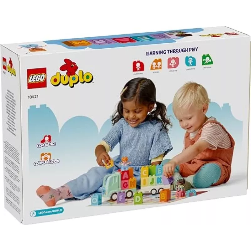 Konstruktorius LEGO DUPLO 10421 ABC sunkvežimis, 36 dalys, 2 minifigūrėlės, nuo 2 metų, matmenys 110×140×70 mm