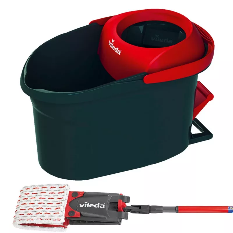 Šlavimo sistemos kibiras VILEDA 140827 – juodas pluoštas, šlapias valymas, teleskopinė rankena 130 cm, 35 cm rankena, laminatui/plytelėms/medžiui