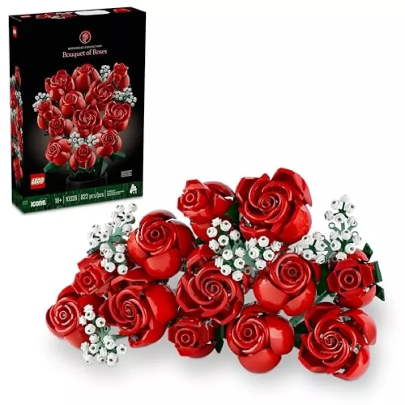 LEGO Icons Rožių puokštė – dirbtinių gėlių rinkinys suaugusiems, botaninė kolekcija, namų dekoro aksesuarai, Valentino dienos dovana moterims