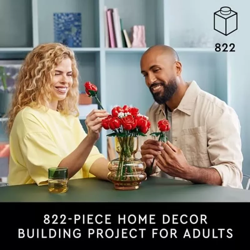 LEGO Icons Rožių puokštė – dirbtinių gėlių rinkinys suaugusiems, botaninė kolekcija, namų dekoro aksesuarai, Valentino dienos dovana moterims