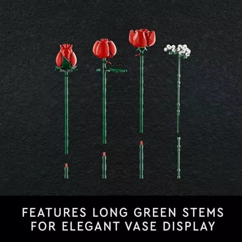 LEGO Icons Rožių puokštė – dirbtinių gėlių rinkinys suaugusiems, botaninė kolekcija, namų dekoro aksesuarai, Valentino dienos dovana moterims