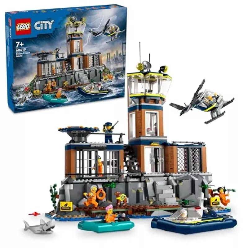 “LEGO City” policijos nuovados ir kalėjimo salos konstrukcinis žaislas 60419 — 980 dalių, 7 minifigūrėlės, 370×400×160 mm