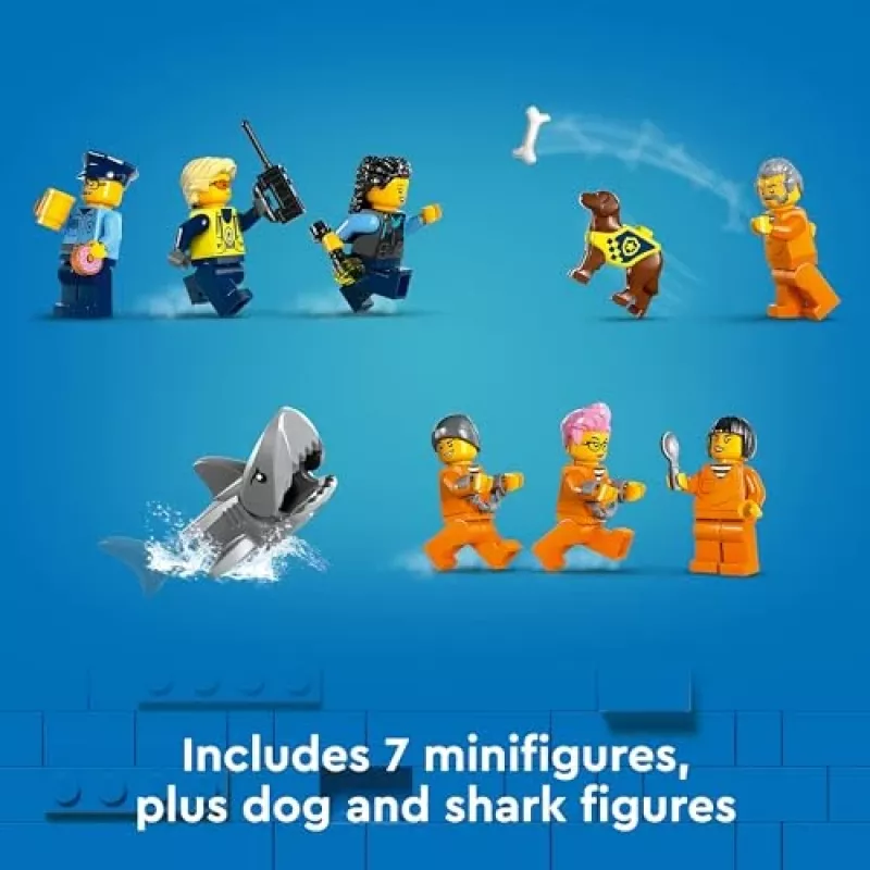 “LEGO City” policijos nuovados ir kalėjimo salos konstrukcinis žaislas 60419 — 980 dalių, 7 minifigūrėlės, 370×400×160 mm