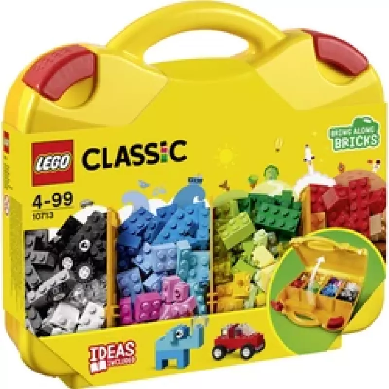LEGO 10713 Classic Creative Suitcase Toy Storage Case su įvairiaspalviais statybiniais kubeliais, dovana vaikams nuo 4 metų
