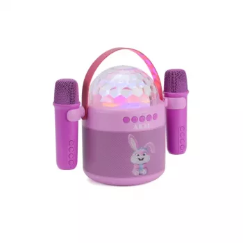 AKAI JoyBox Kids Karaoke rinkinys su Bluetooth, USB, MicroSD, AUX, FM radiju, RGB šviesomis, balso keitikliu, laidiniu mikrofonu, įkraunama 1200 mAh baterija, 5W RMS