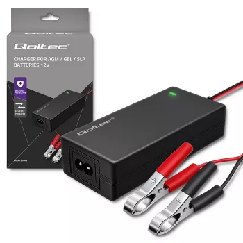 Qoltec automatinis akumuliatoriaus įkroviklis AGM GEL STD | Lygintuvas 12V | 2A | 24W | LED | Laidas 1,8 m