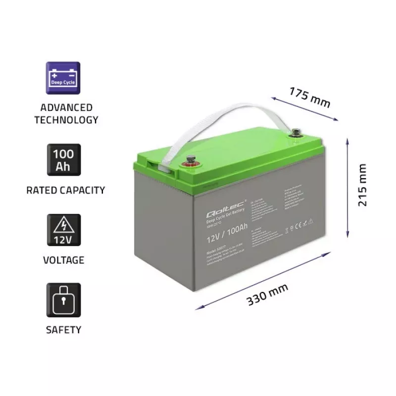 Qoltec 53077 UPS baterija sandarus švino rūgštinis (VRLA) 12V 100Ah