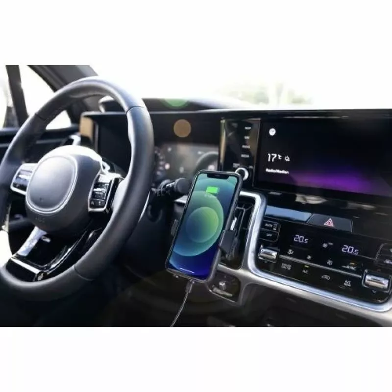 ANSMANN WiLine 15 belaidis automobilinis įkroviklio laikiklis - 15W Qi greitasis įkrovimas, automatinis užspaudimas, 360° sukimas, juodas