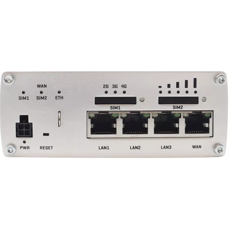 Teltonika RUTX09 pramoninis 4G LTE-A Cat 6 korinis maršrutizatorius su 4 prievadų Gigabit jungikliu, dviguba SIM, GNSS