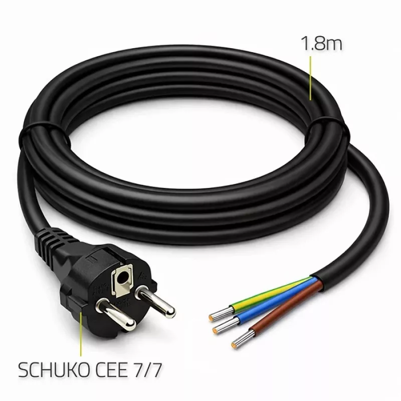 QOLTEC SCHUKO CEE maitinimo laidas Cu nuimtais ir lituotais galais 1,5 m juodas