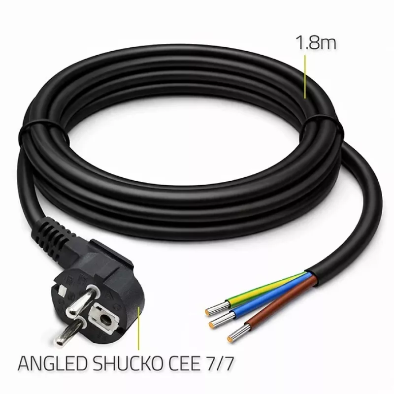 QOLTEC maitinimo laidas su SCHUKO CEE kampuotu kištuku ir nuimtais laidais, 1,5 m, juodas