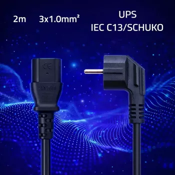 QOLTEC maitinimo laidas su SCHUKO CEE kampuotu kištuku ir IEC C13 jungtimi, 2 m, juodas
