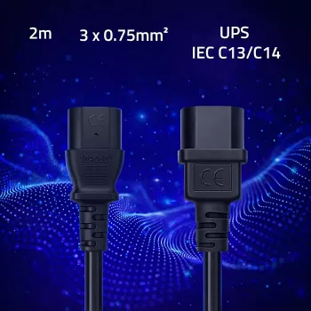 QOLTEC maitinimo laidas IEC C13 C14 3x0,75mm² grynas varis 1,8m juodas