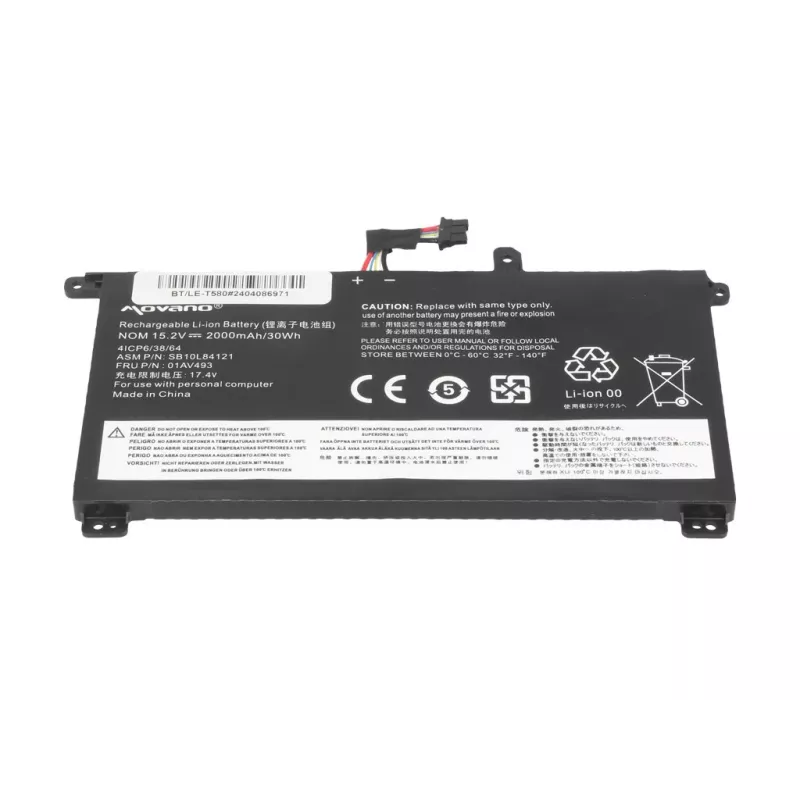 MOVANO Baterija 01AV493, skirta Lenovo ThinkPad T570 T580 P51S - 2000 mAh (30 Wh)