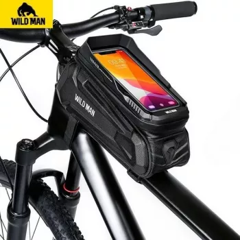 WILDMAN XT5 Frame Bag Black - Dviračio viršutinio vamzdžio krepšys su telefono kišene, vandeniui atspari PU oda
