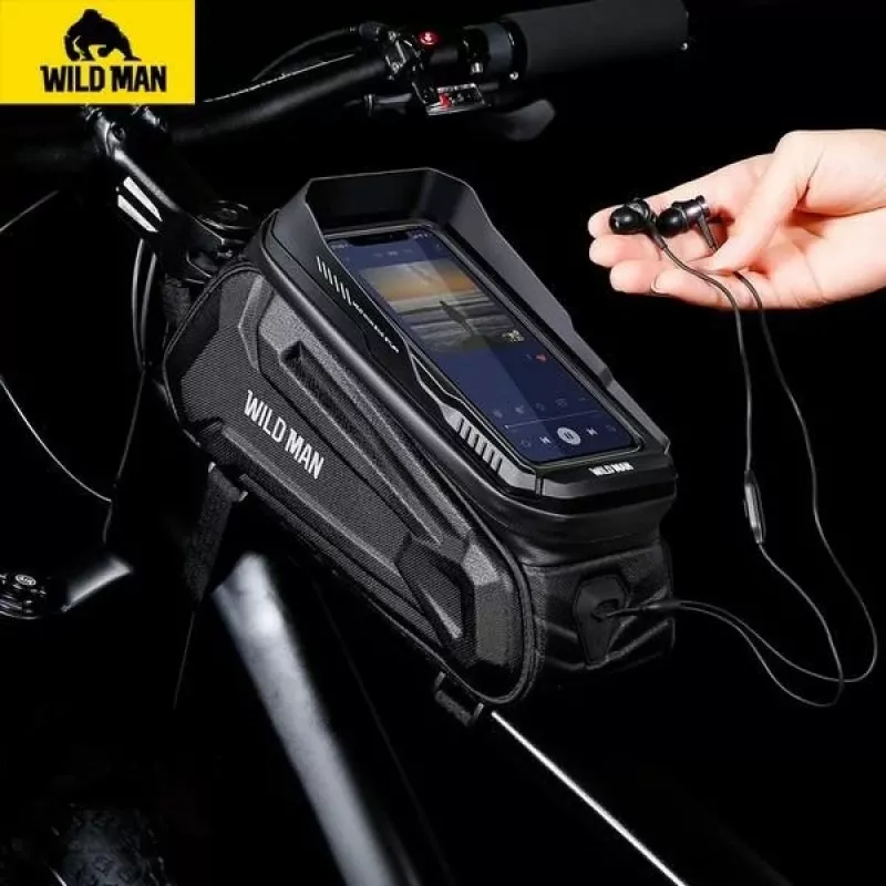 WILDMAN XT5 Frame Bag Black - Dviračio viršutinio vamzdžio krepšys su telefono kišene, vandeniui atspari PU oda