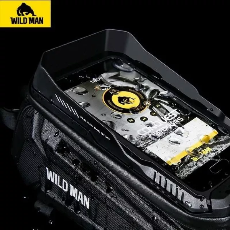 WILDMAN XT5 Frame Bag Black - Dviračio viršutinio vamzdžio krepšys su telefono kišene, vandeniui atspari PU oda
