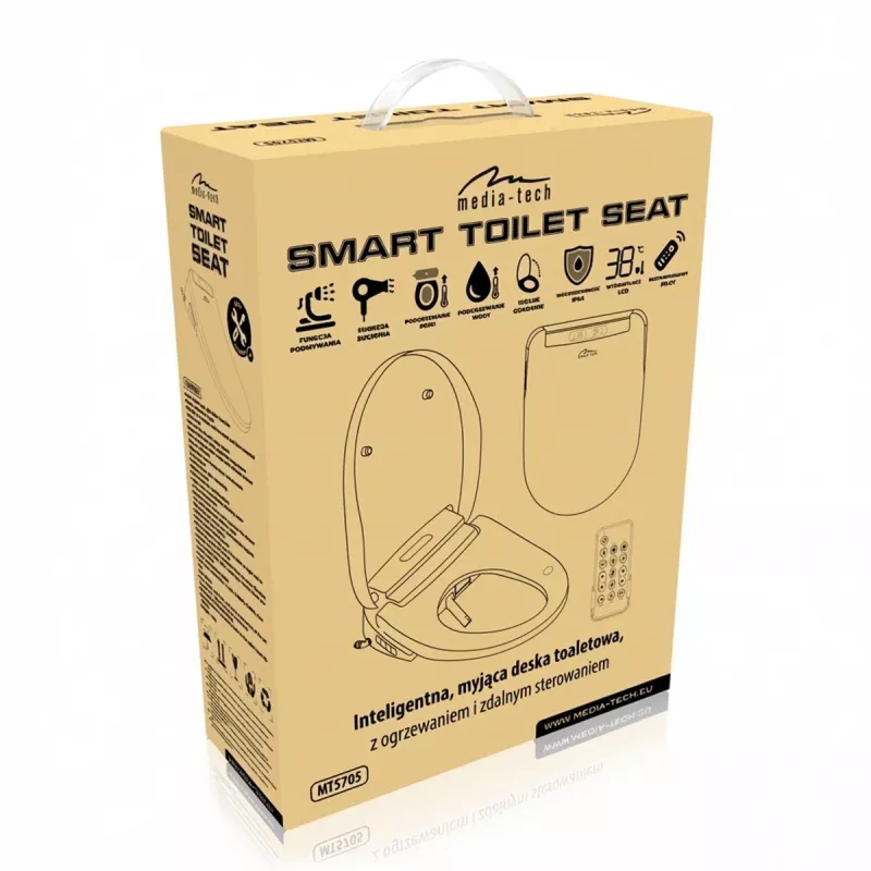 MEDIA-TECH Smart Toilet Seat MT5705 Electronic Bidet su šildoma sėdyne, šilto vandens plovimu, džiovintuvu, dezodoratoriumi, naktine šviesa, nuotolinio valdymo pultu
