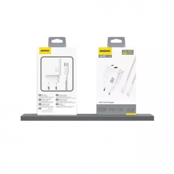Dudao A26TEU GaN 25W USB-C USB-A sieninis įkroviklis baltas