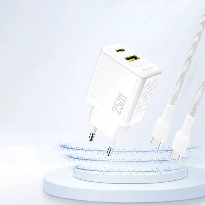 Dudao A26TEU GaN 25W USB-C USB-A sieninis įkroviklis baltas